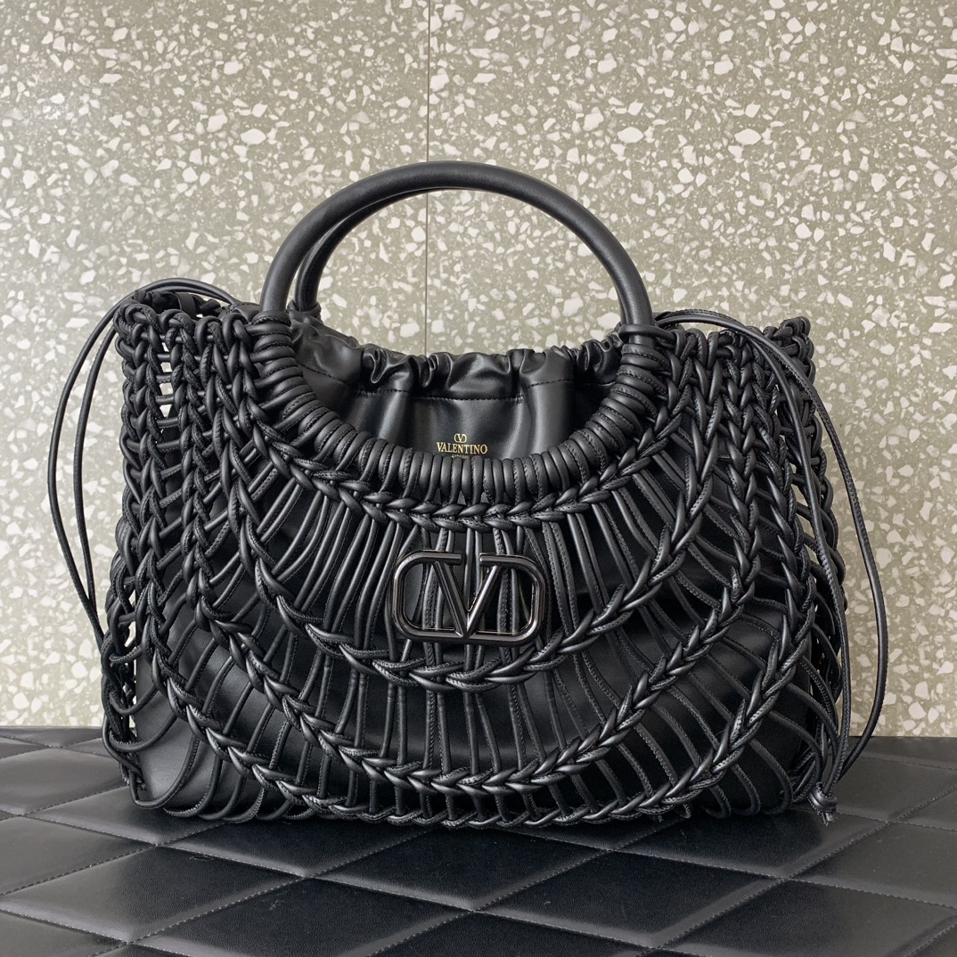 Valentino Garavani AllKnots Shopper Bag in Black Hand-woven Leather